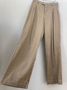 Rails Womens 6 Khaki Wide Leg Pants Marnie Drift Wood Linen Cotton Blend Pleated